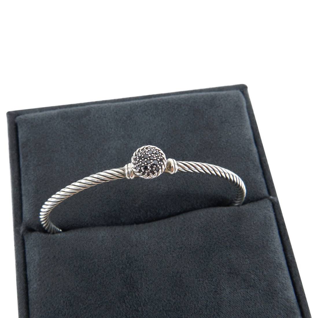 David Yurman 3mm Sterling Cable Bracelet with Black Diamond