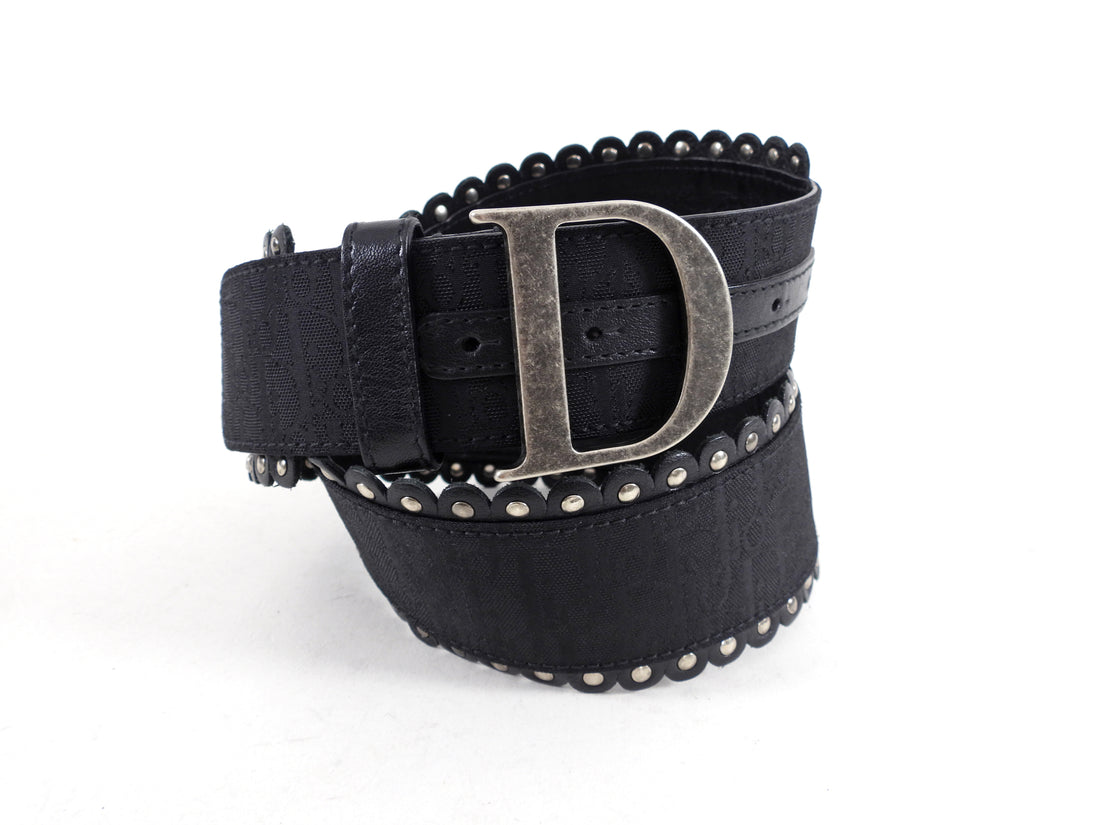 Dior Vintage 2000's Wide Oblique Studded D Belt - 31-35"
