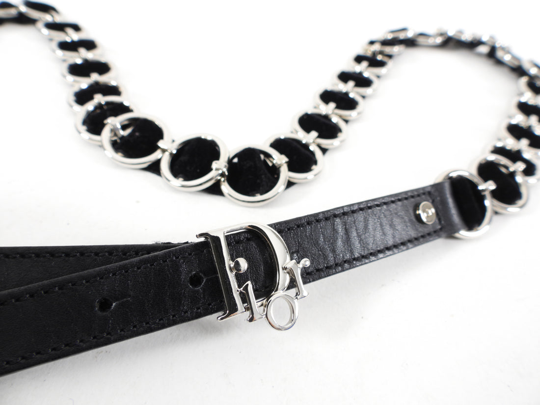 Dior Vintage early 2000's Black Velvet Romantique Chain Belt - 100cm