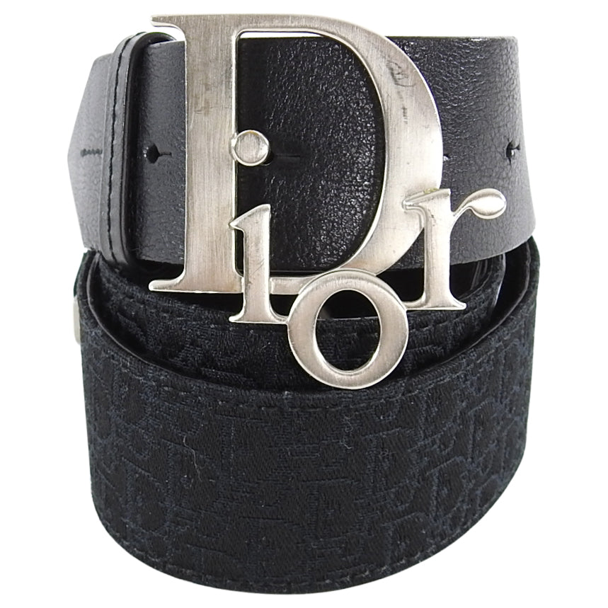 Dior Logo Black Leather and Monogram Canvas Belt - 85 / 34