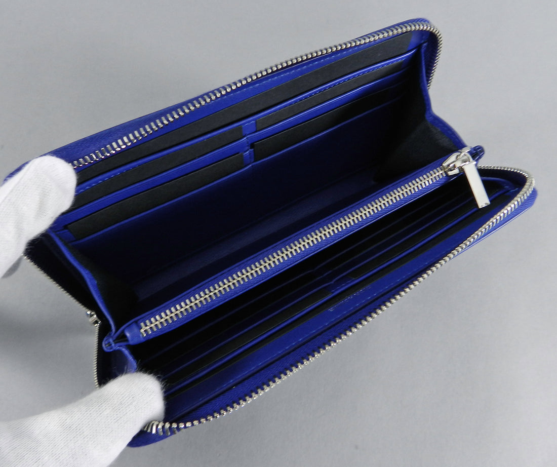 DIOR HOMME Cobalt Blue Leather Zip Double Wallet