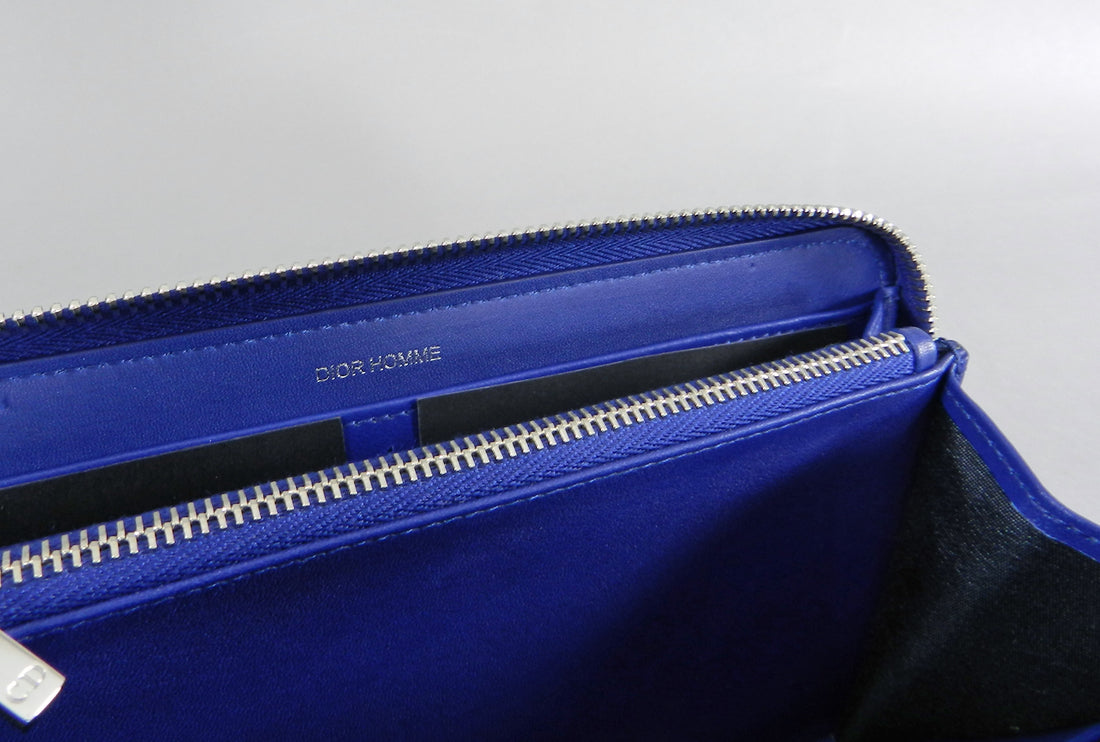 DIOR HOMME Cobalt Blue Leather Zip Double Wallet