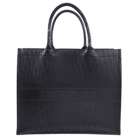 Dior Black Leather Embossed Large Book Tote Bag