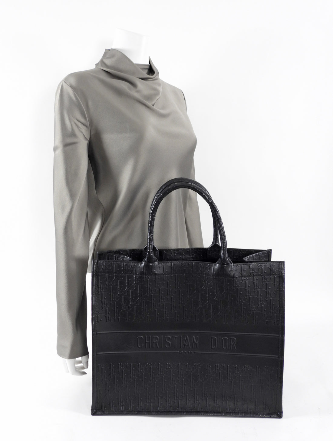 Dior Black Leather Embossed Large Book Tote Bag