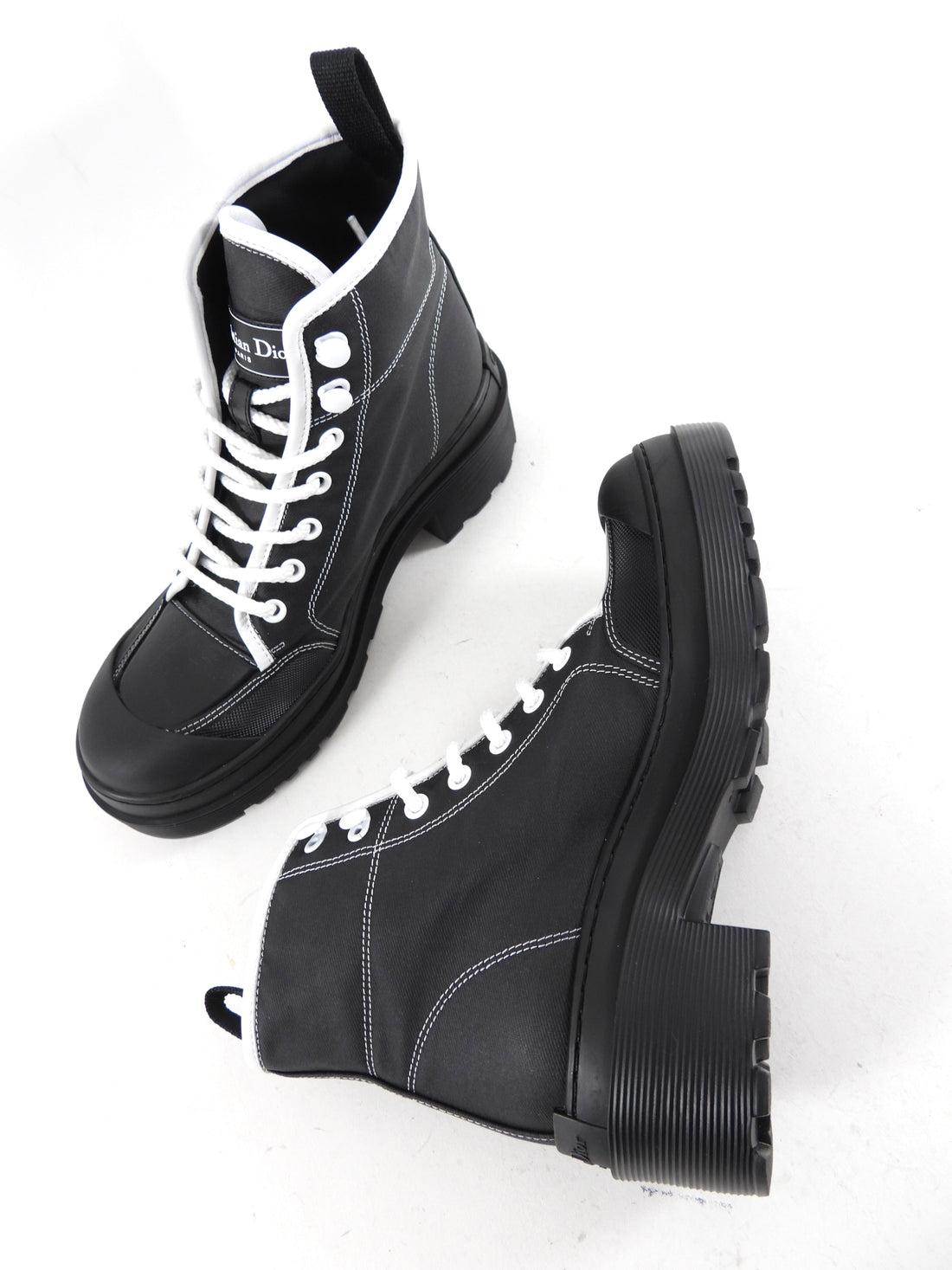 Dior Black and White Lace Up Ankle Boots - 36.5