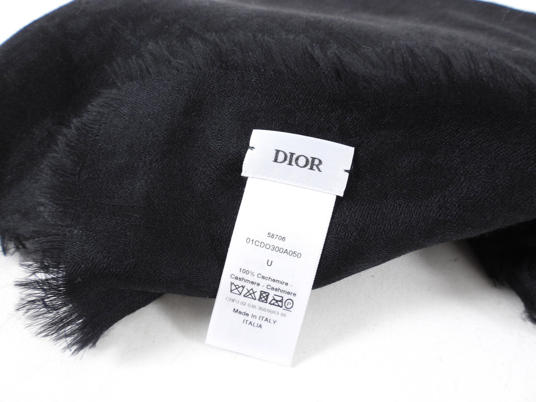 Dior 100% Cashmere Black Oblique Jacquard Shawl Scarf