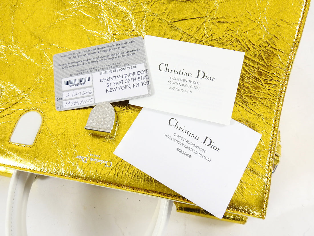 Dior Diorever Medium Gold and White Tote Flap Bag