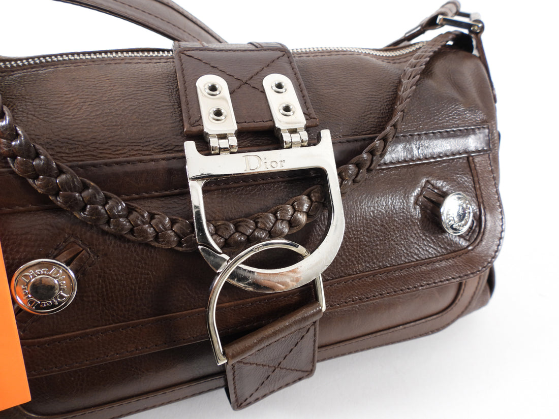Christian Dior Galliano 2006 Brown Leather Flight Shoulder Bag