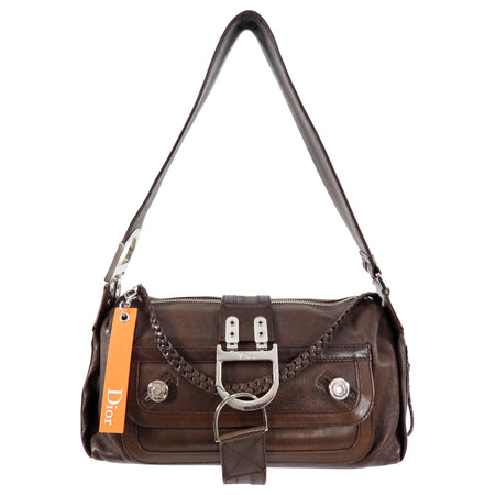 Christian Dior Galliano 2006 Brown Leather Flight Shoulder Bag