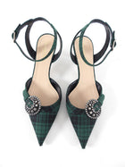 Dior Gang SS2018 Green Tartan Ankle Strap Kitten Heels 