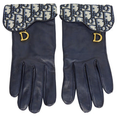 dior handschuhe Dior Navy Leather Oblique Monogram Saddle Gloves