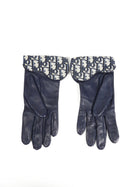 Dior Navy Leather Oblique Monogram Saddle Gloves - 8