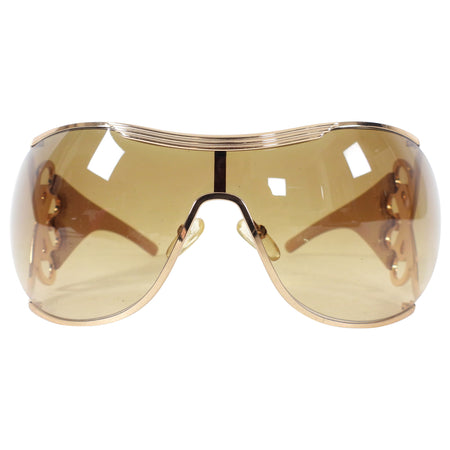 Dior Vintage Early 2000's Galliano Diori Gold Shield Wrap Sunglasses