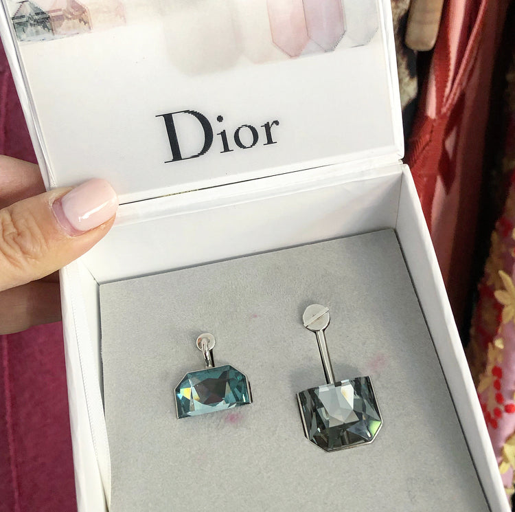 Christian Dior Cruise 2015 Half Earrings in Blue and Grey Crystal
