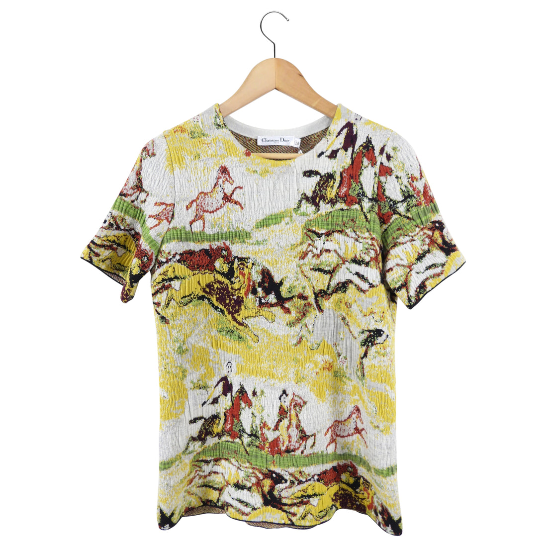 Dior Textured Knit Short Sleeve Hunting Scene Top - FR40 / USA 8