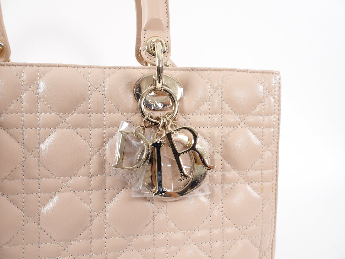 Dior Lady Dior Cannage Beige Lambskin Large Bag