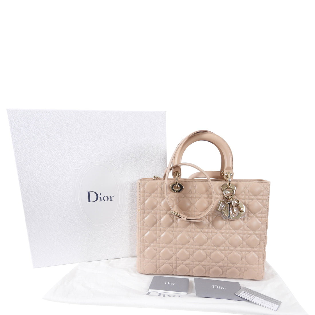 Dior Lady Dior Cannage Beige Lambskin Large Bag