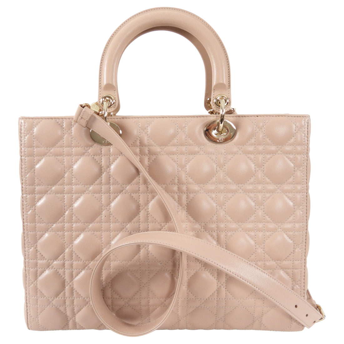 Dior Lady Dior Cannage Beige Lambskin Large Bag