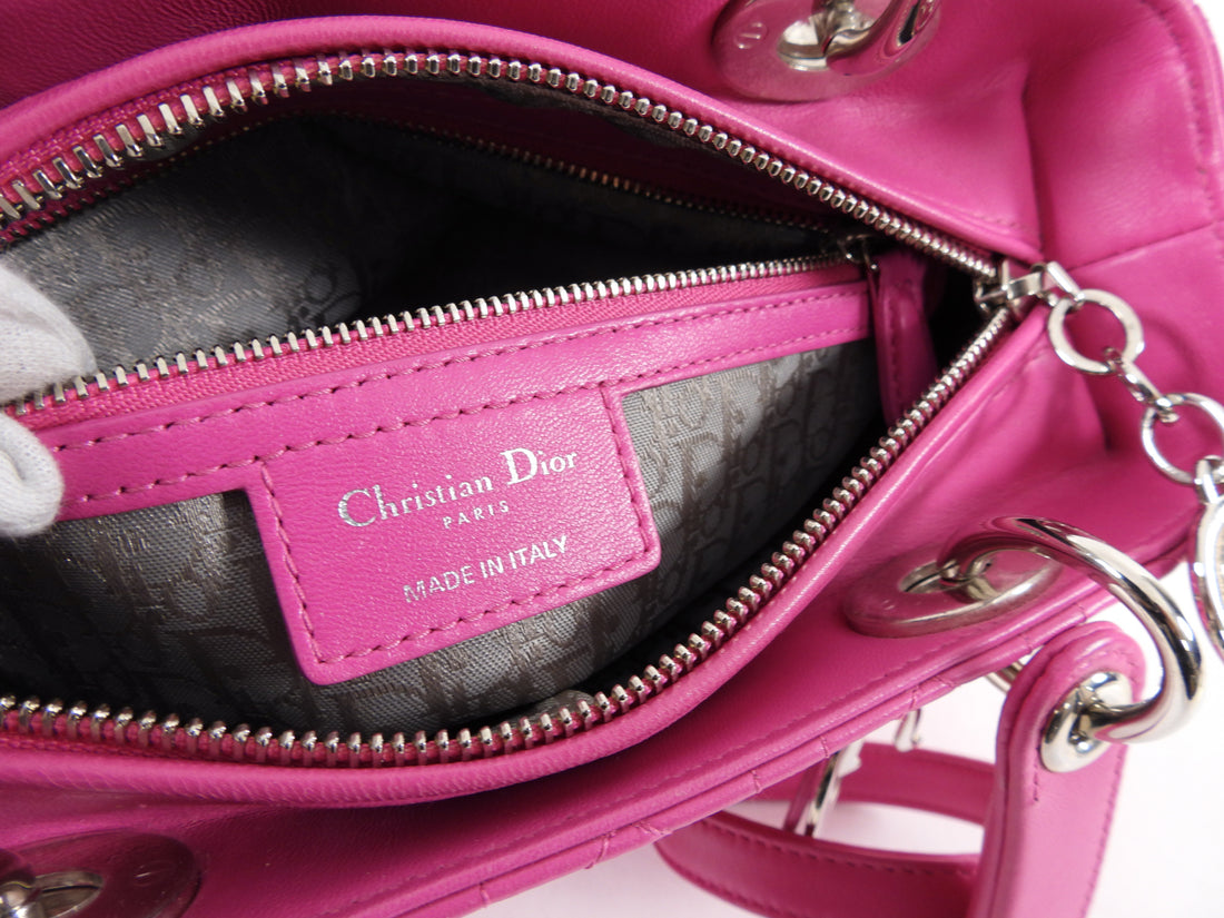 Dior Lady Dior Medium Cannage Lambskin Fuchsia Pink Bag