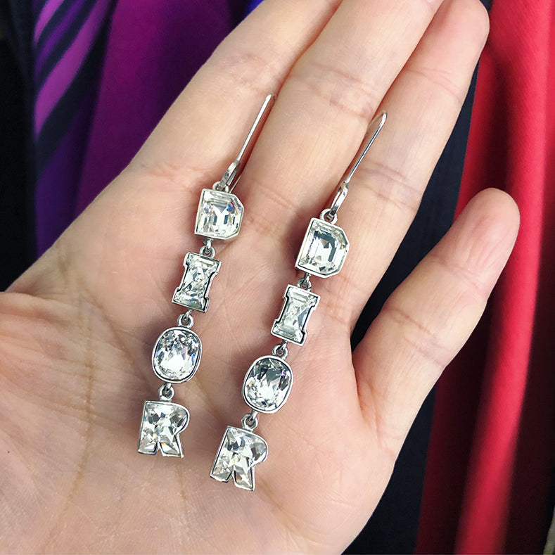 Christian Dior Rhinestone Crystal Logo Letter Drop Earrings
