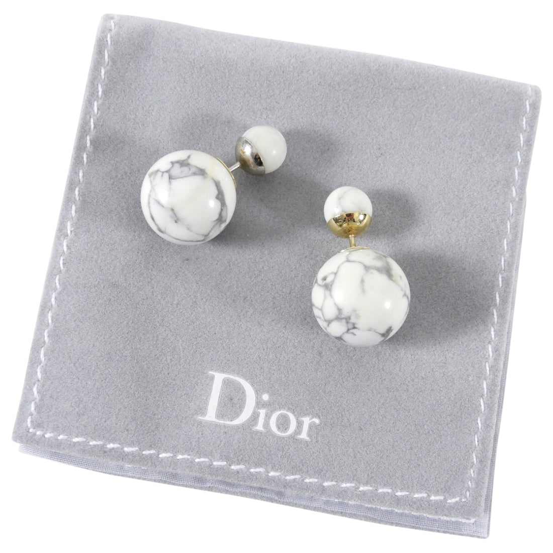 Dior Marble Howlite Mise en Dior Tribales Round Globe Earrings