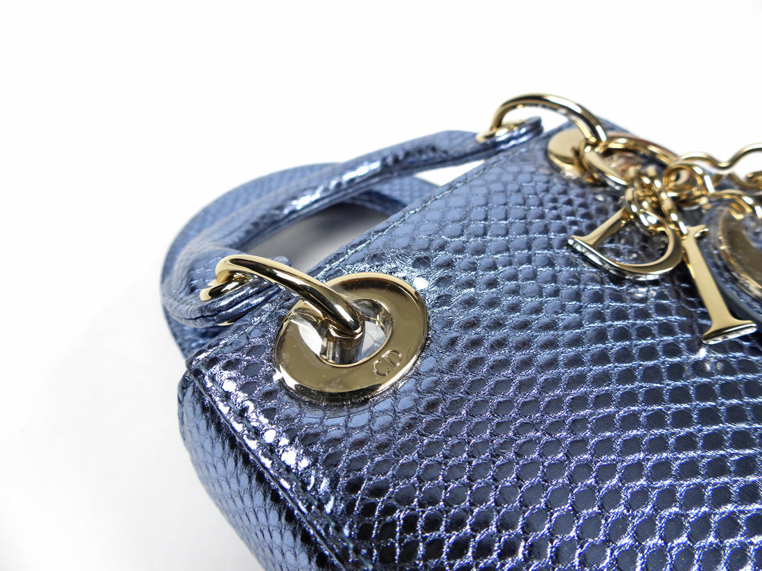 Blue Metallic Perforated Micro Lady Dior  Opulent Habits