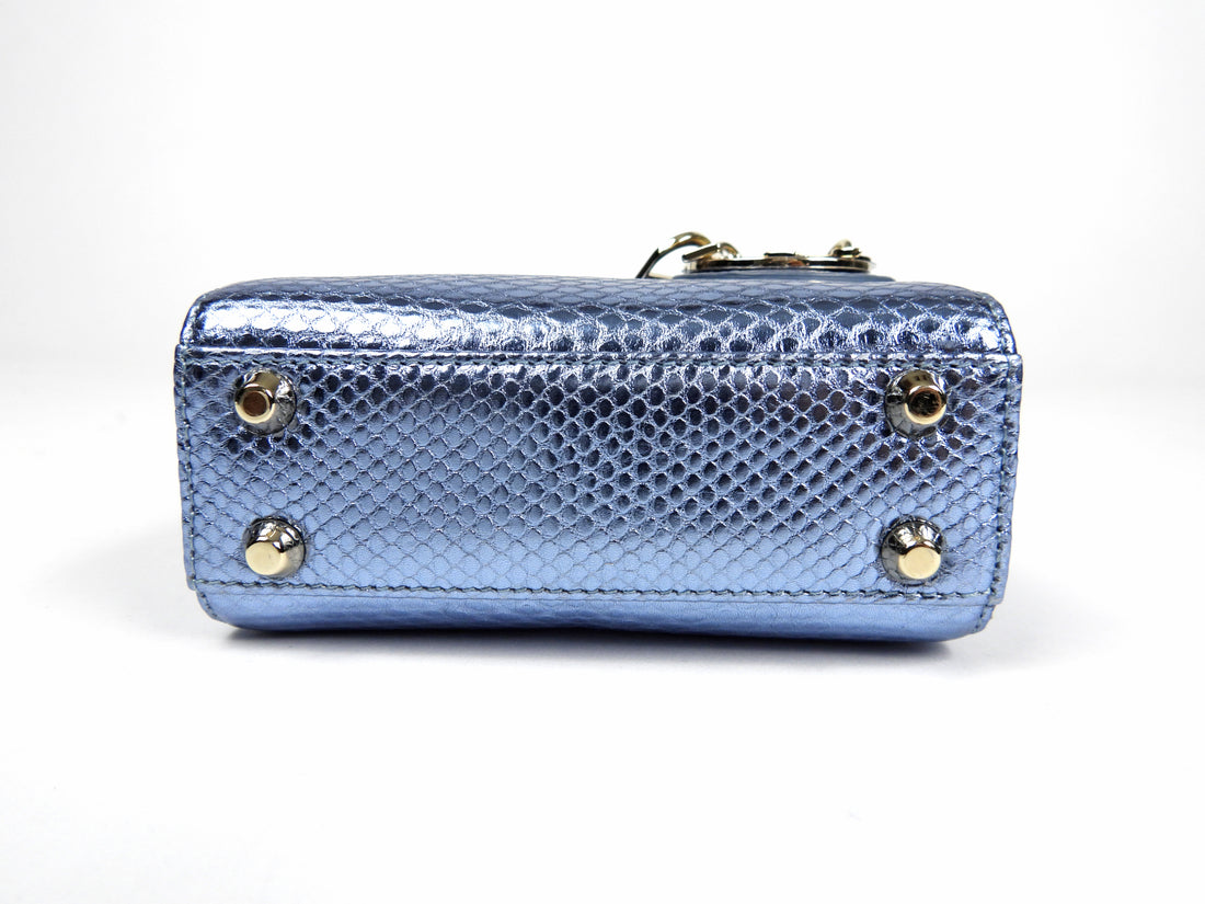 Dior Micro Lady Bag Metallic Light Blue Karung Lizard