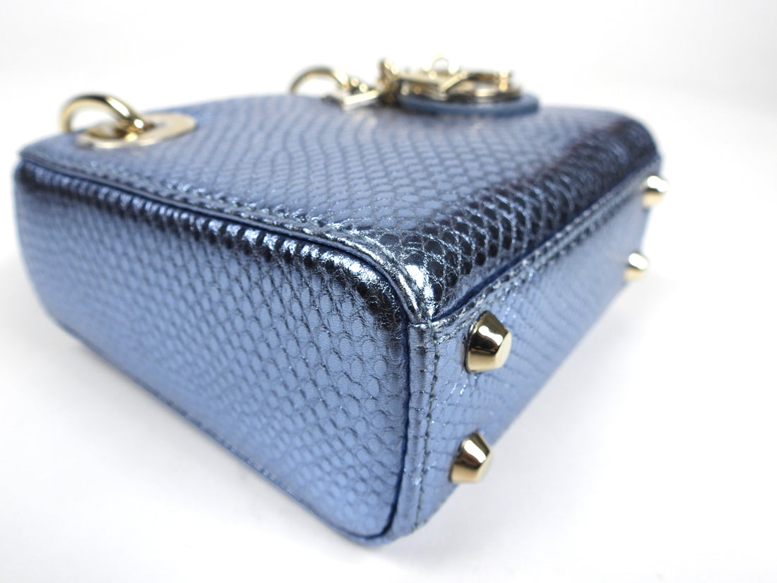 Dior Micro Lady Bag Metallic Light Blue Karung Lizard