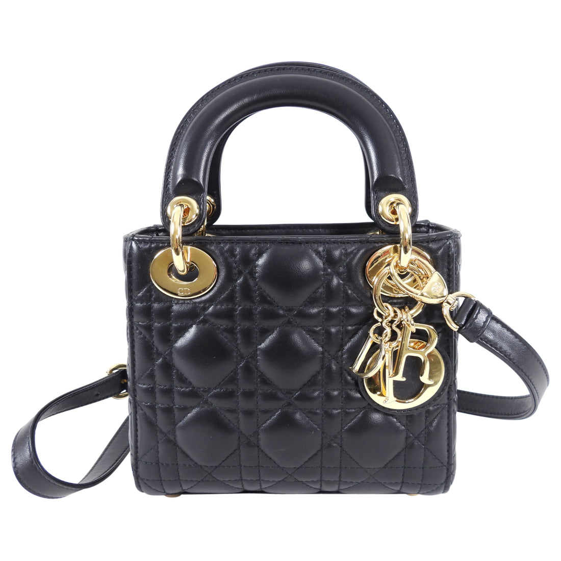 Lady Dior Black Medium Gold Hardware Made in Italy With long strap   dustbag   Canon EBags Prime