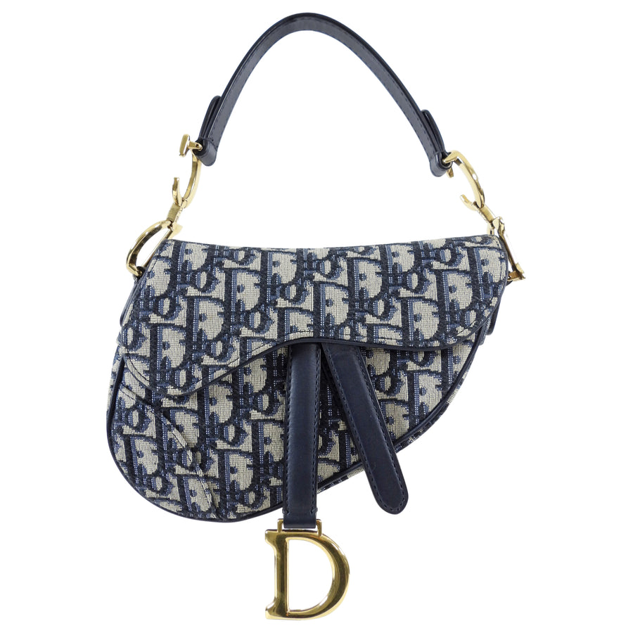 Dior Mini Saddle Bag Blue Oblique Jacquard With Strap