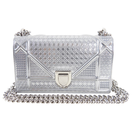 Christian Dior Silver Micro-Cannage Mini Diorama Bag