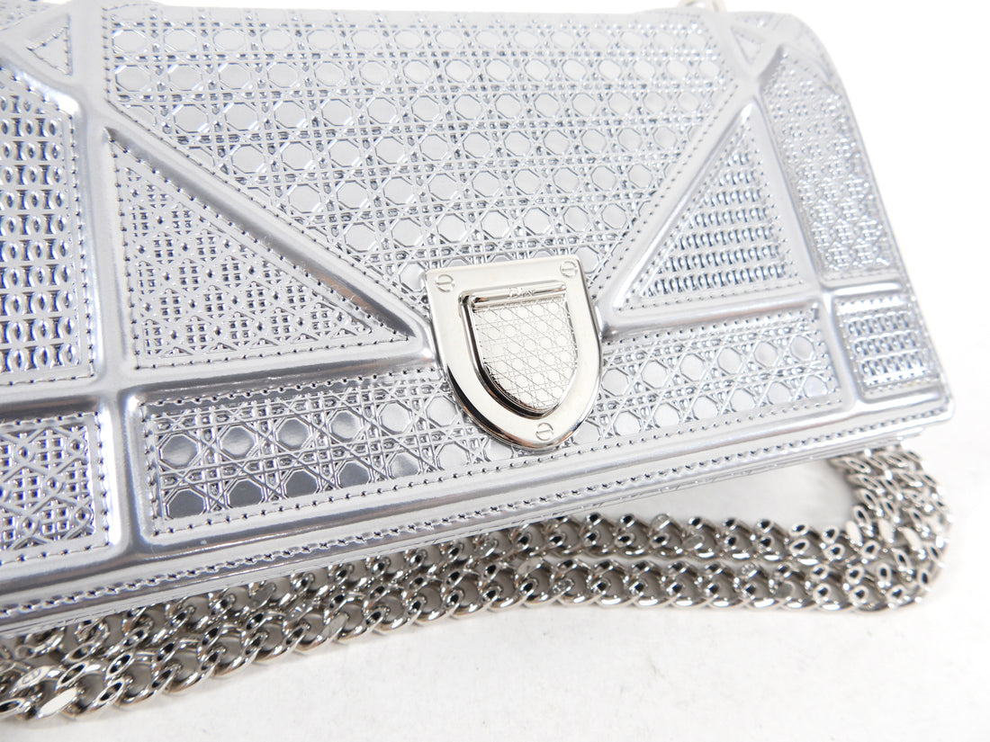 Christian Dior Silver Micro-Cannage Mini Diorama Bag