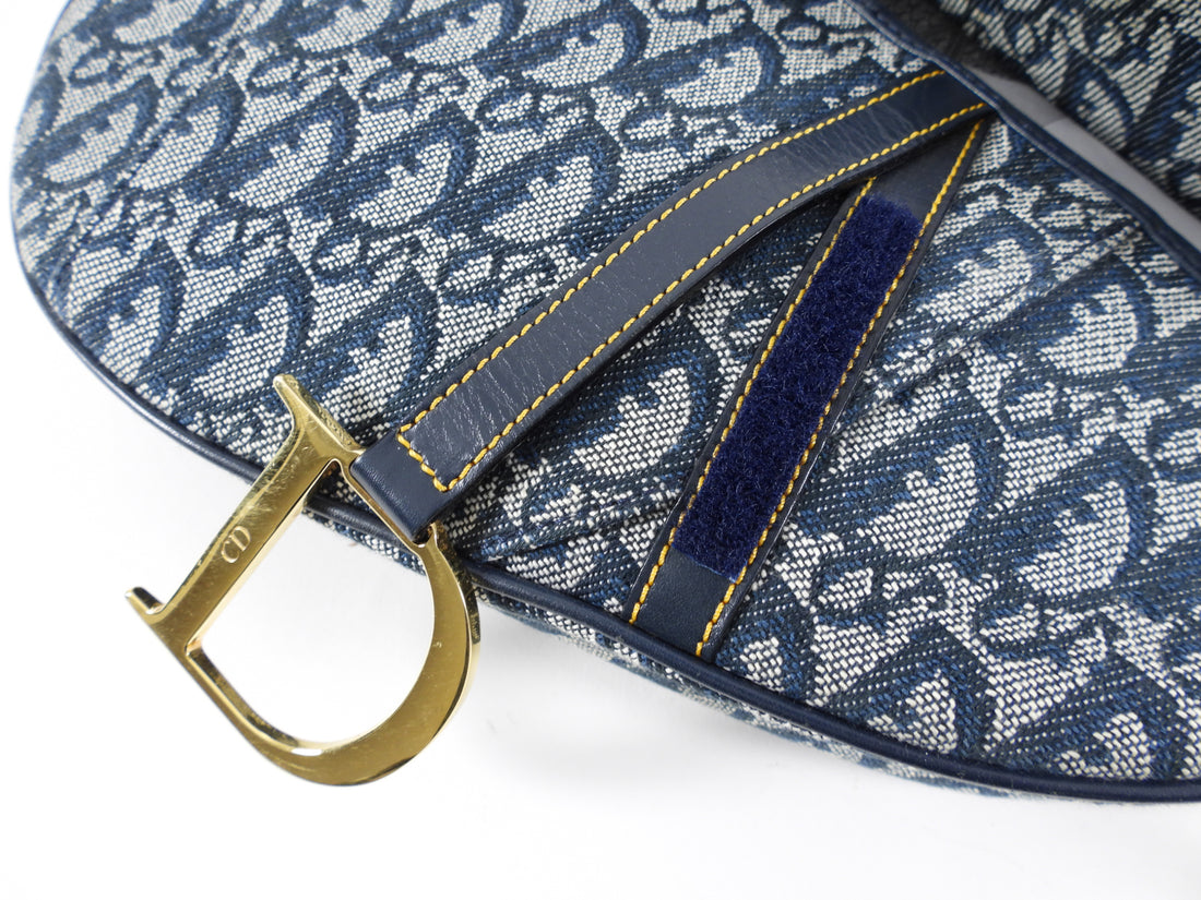 Christian Dior Vintage Oblique Blue GHW Saddle Bag