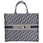 Dior Navy Oblique Trotteur Logo Large Book Bag Tote