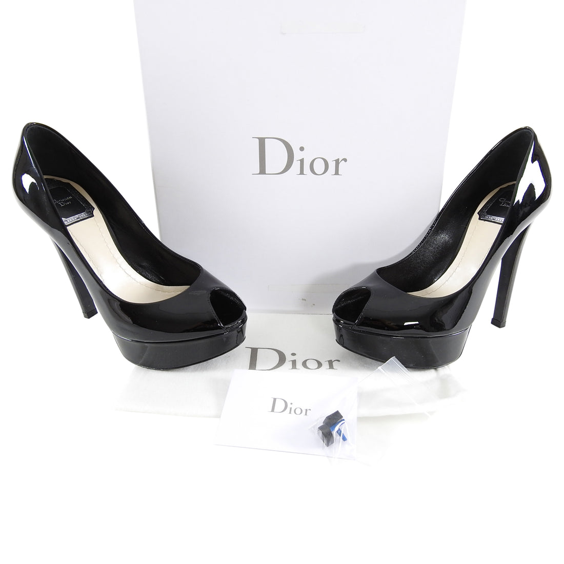 Christian Dior Miss Dior Black Patent Peep Toe Pumps - 36