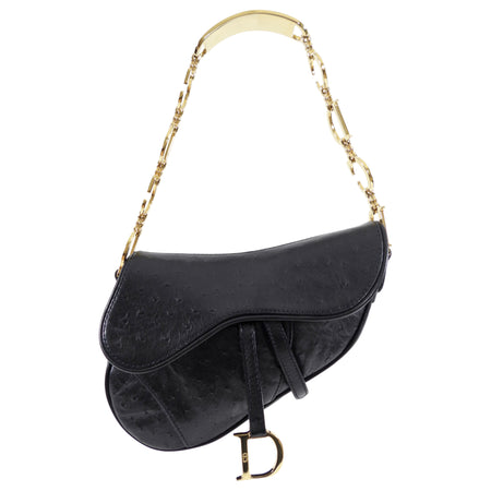 Christian Dior Vintage Galliano Black Ostrich Mini Saddle Bag