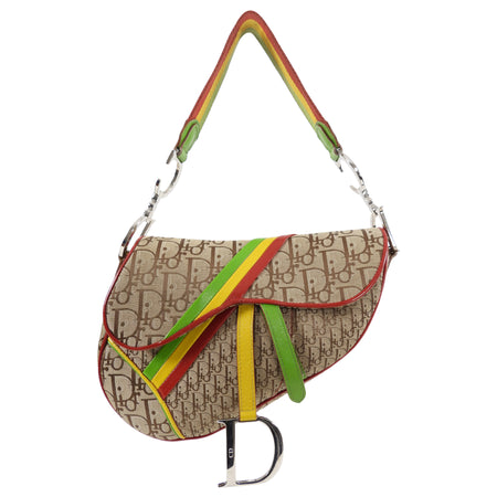 Dior Galliano Vintage Rasta Brown Oblique Saddle Bag