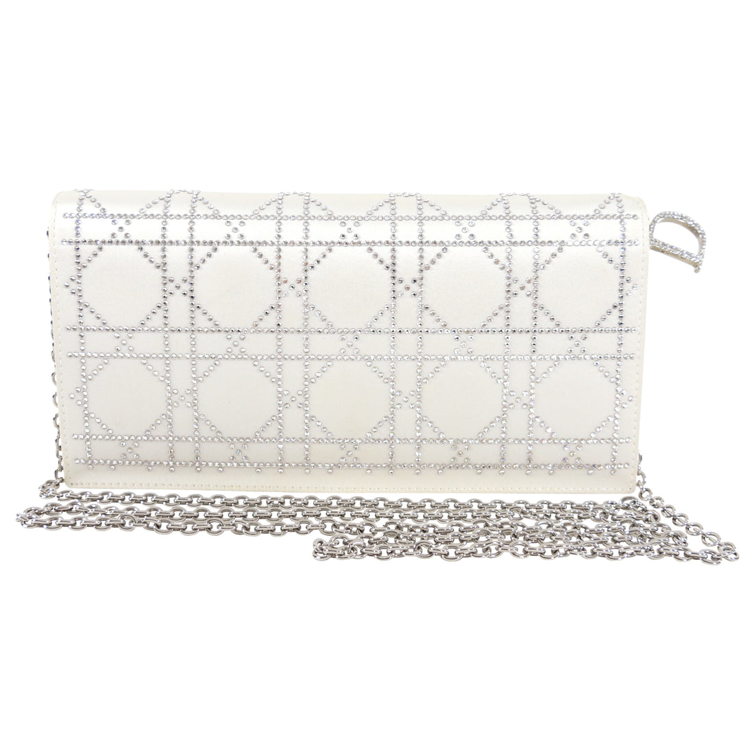 Dior Cannage Crystal Strass White Satin Clutch Shoulder Bag