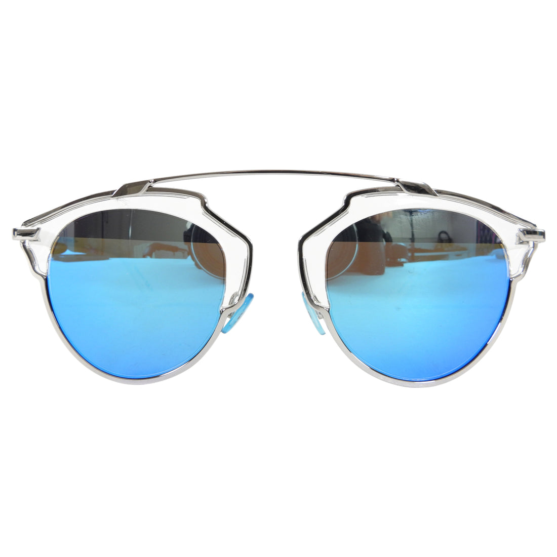 Dior So Real Blue Mirror Lens and Silver Metal Sunglasses 