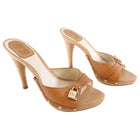 Christian Dior by Galliano Tan and Wood Lock Clog Sandals