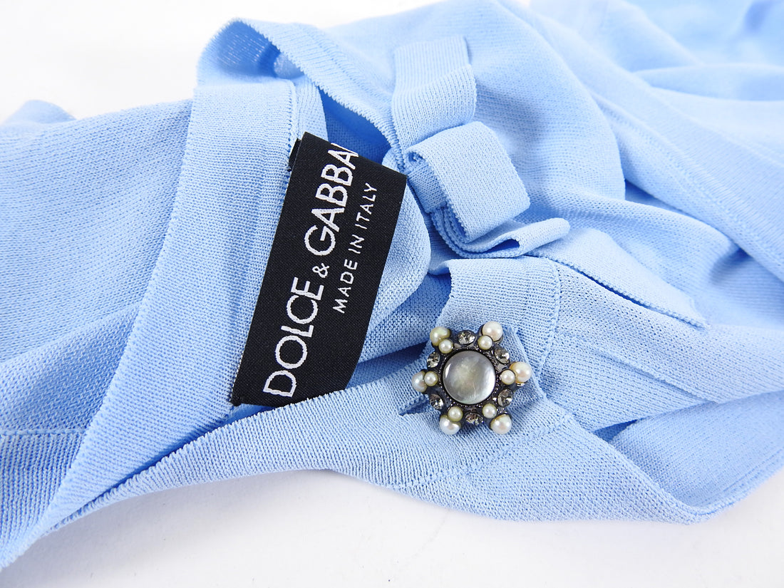 Dolce Gabbana Blue Knit Sleeveless Tank Top with Jewel Detail - IT42 / 6