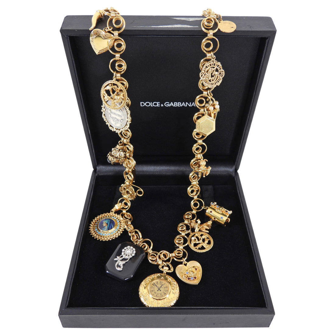Dolce & Gabbana Gold Long Chain Antique Charm Runway Necklace