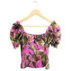 Dolce & Gabbana Pink and Green Silk Fig Print Corset Top - IT38 / 2 / XS