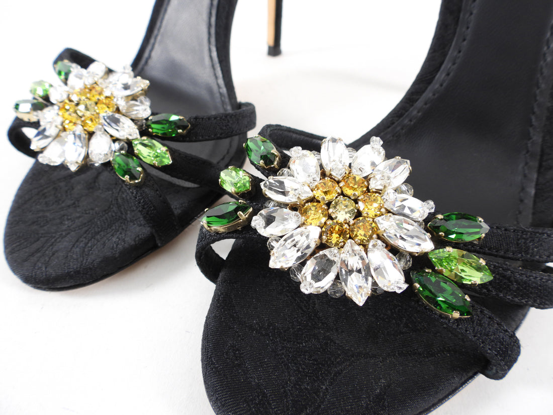 Dolce & Gabbana Jacquard and Rhinestone Flower Heels