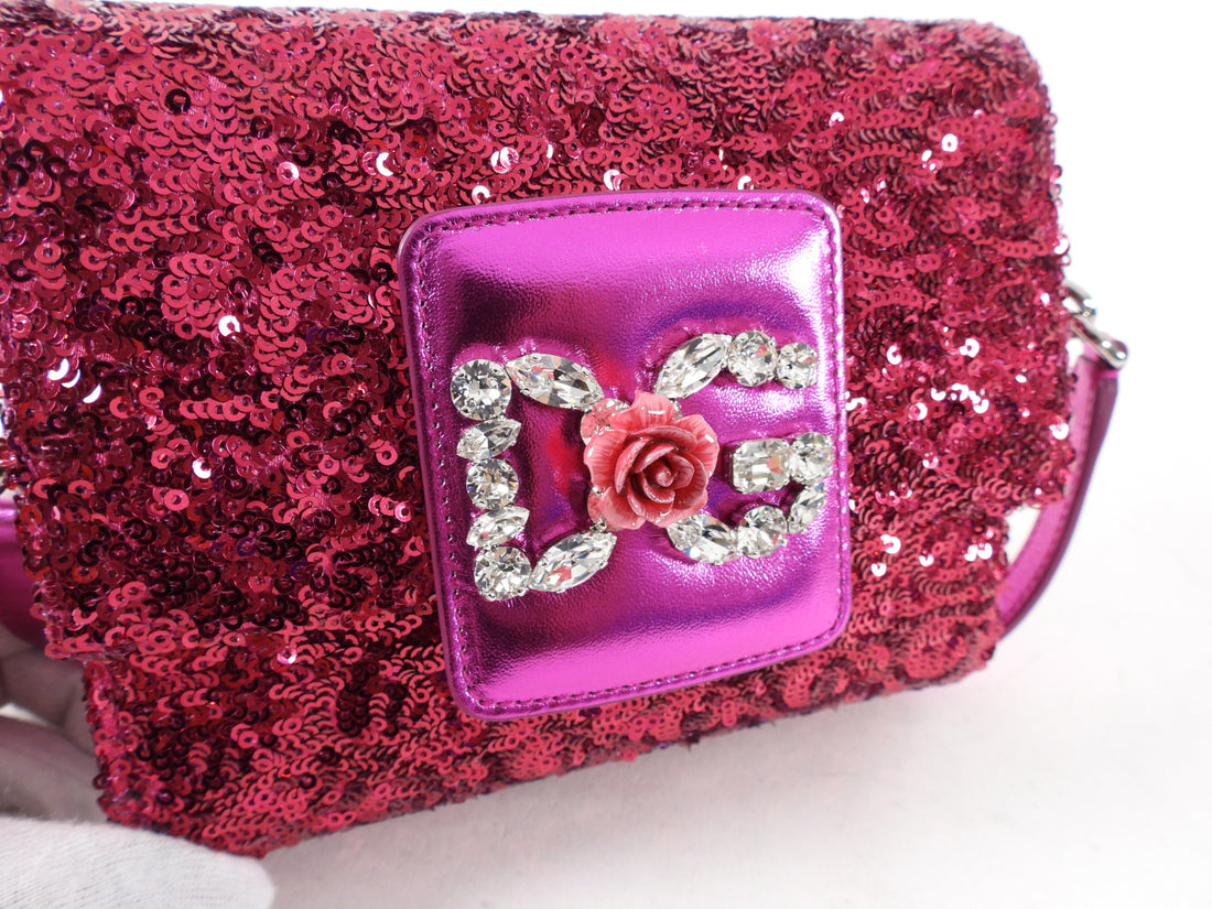 Dolce & Gabbana Millennial Fuchsia Sequin Crystal Crossbody Bag