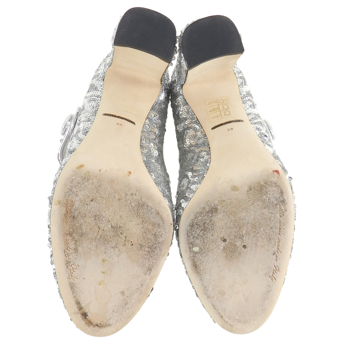 Dolce & Gabbana Vally Silver Sequin Mary Jane Shoes - 38