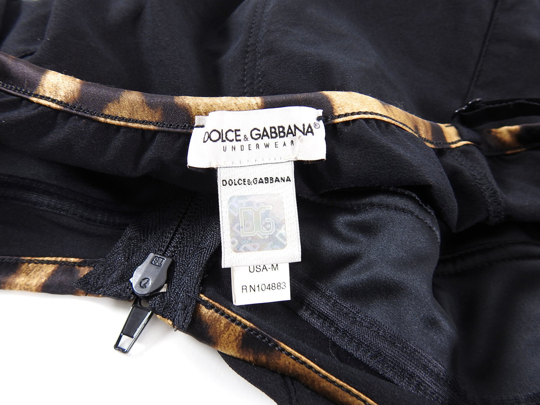 Dolce & Gabbana Lingerie Black Satin Bustier Leopard Trim