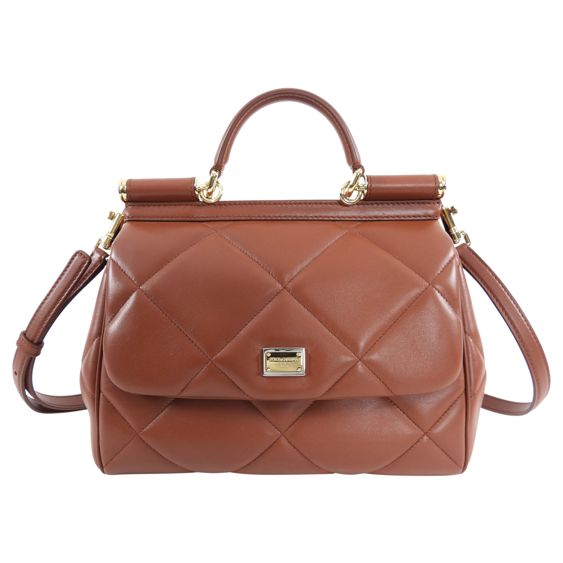 Dolce Gabbana Brown Quilted Leather Miss Sicily Bag