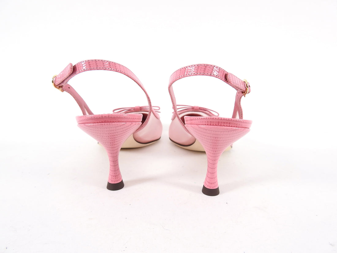 Dolce & Gabbana Pink Leather and Mesh Slingback Kitten Heels - 38