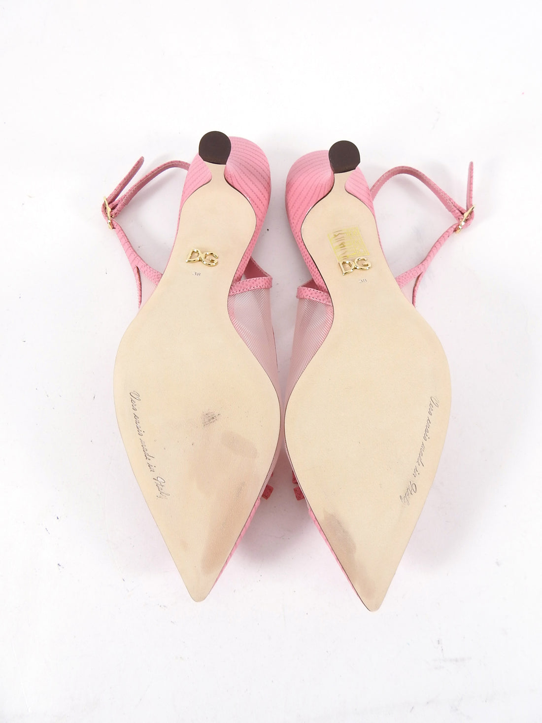Dolce & Gabbana Pink Leather and Mesh Slingback Kitten Heels - 38